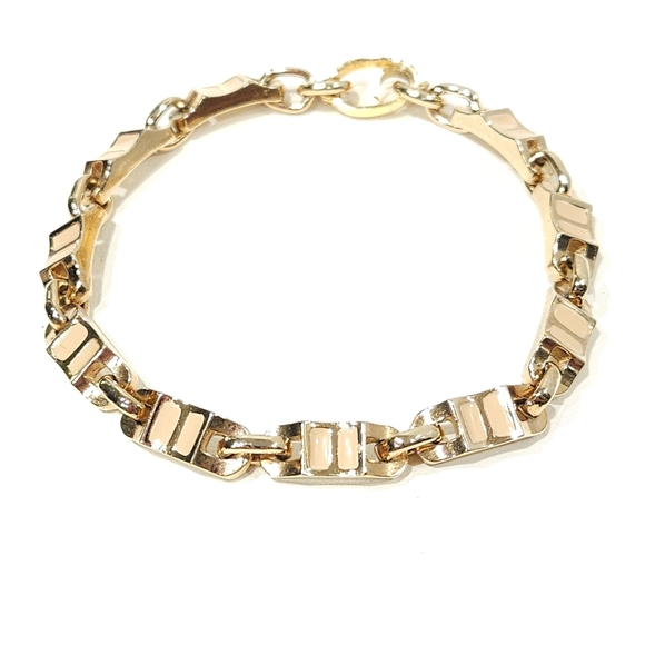 Vintage Dior Bracelet Gold Tone Chain Fancy Link Cream Enamel Signed Chr. Dior